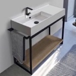 Scarabeo 5119-SOL2-89 Console Sink Vanity With Ceramic Sink and Natural Brown Oak Shelf, 43 Inch